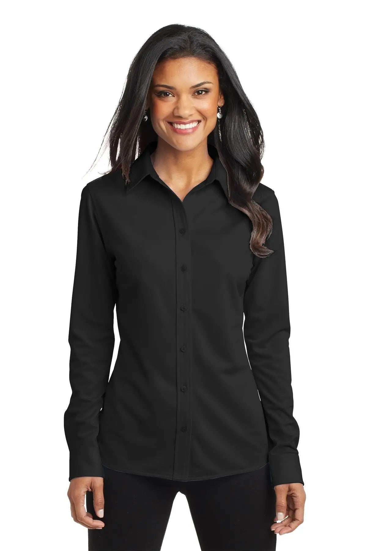 Port Authority L570 Women’s Dimension Knit Dress Shirt - Black - Ladies Xs