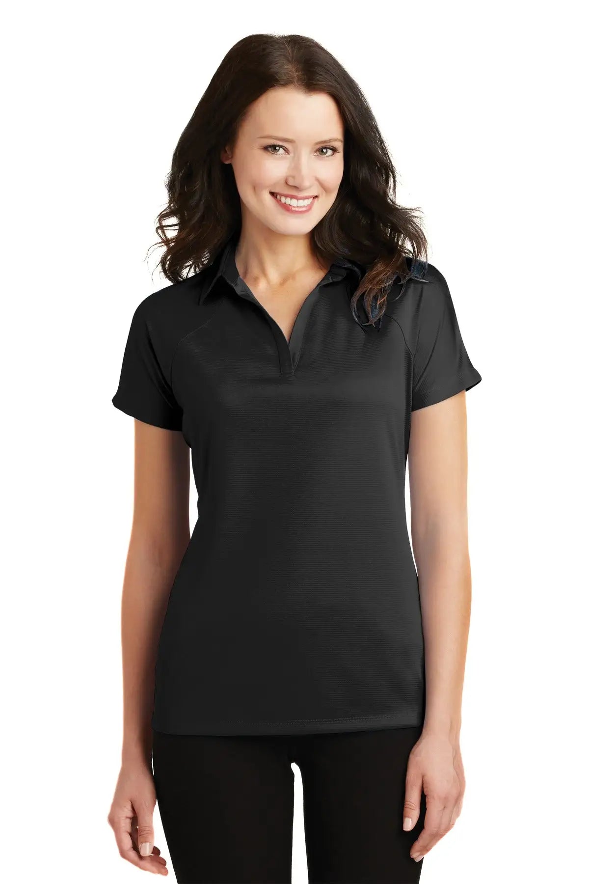 Port Authority L575 Women’s Crossover Raglan Polo - Black - Ladies Xs
