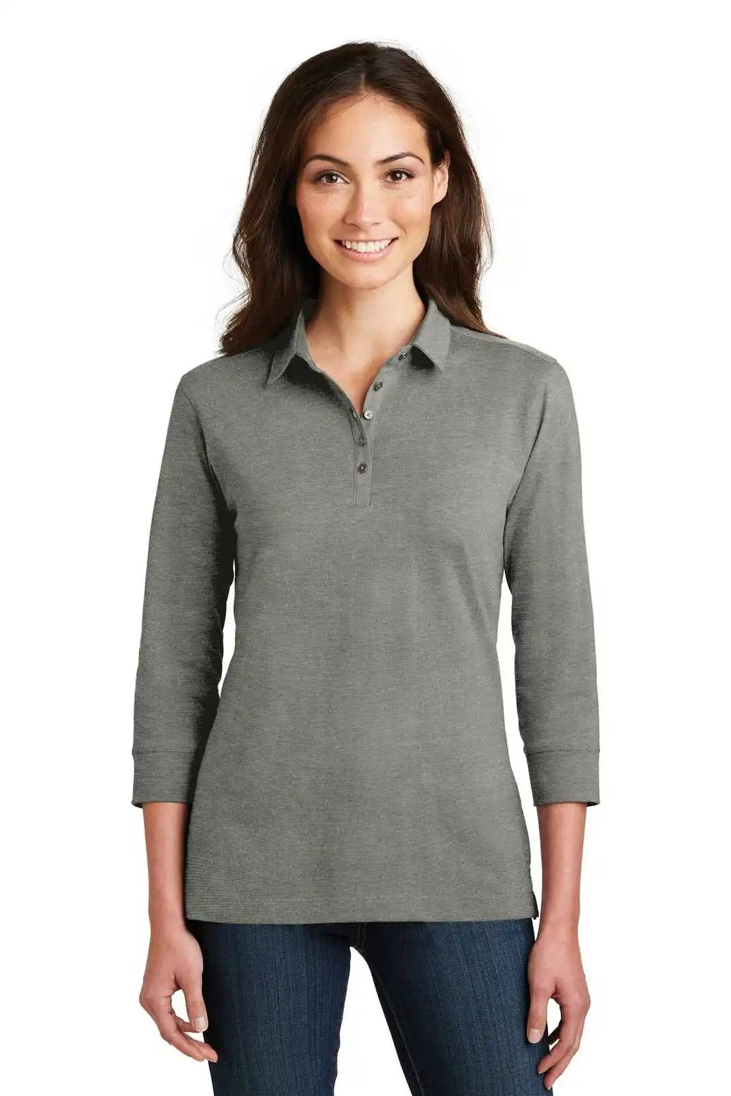 Port Authority L578 Ladies 3/4-sleeve Meridian Cotton Blend Polo - Monument Gray