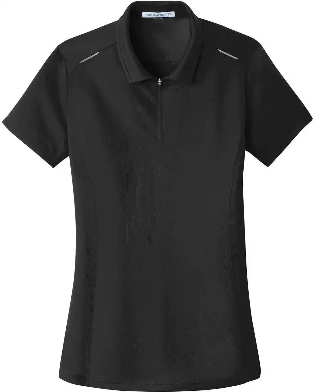 Port Authority L580 Ladies Pinpoint Mesh Zip Polo - Black
