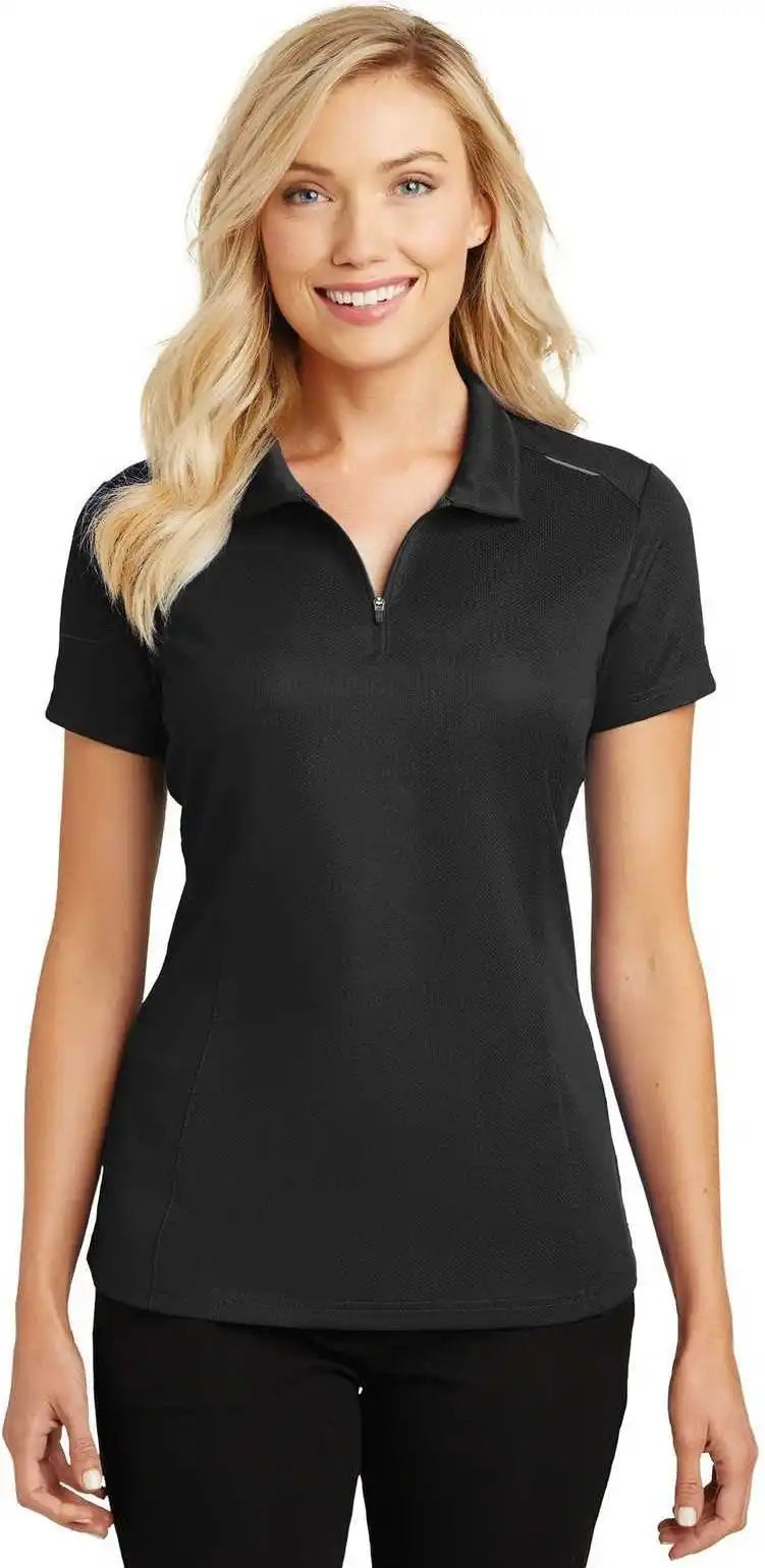 Port Authority L580 Ladies Pinpoint Mesh Zip Polo - Black