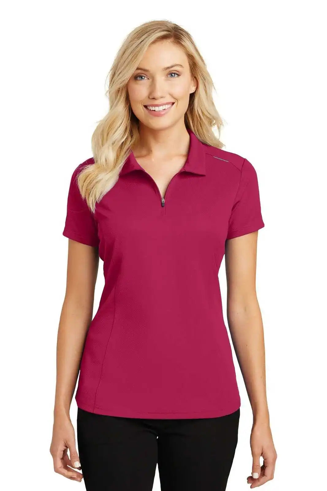 Port Authority L580 Ladies Pinpoint Mesh Zip Polo - Dark Fuchsia