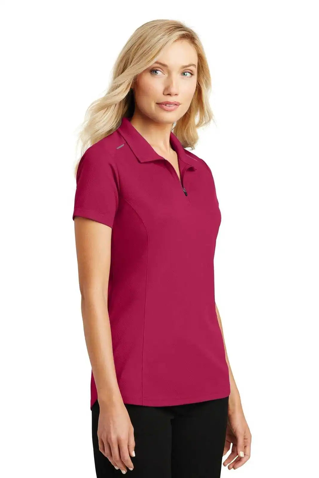 Port Authority L580 Ladies Pinpoint Mesh Zip Polo - Dark Fuchsia