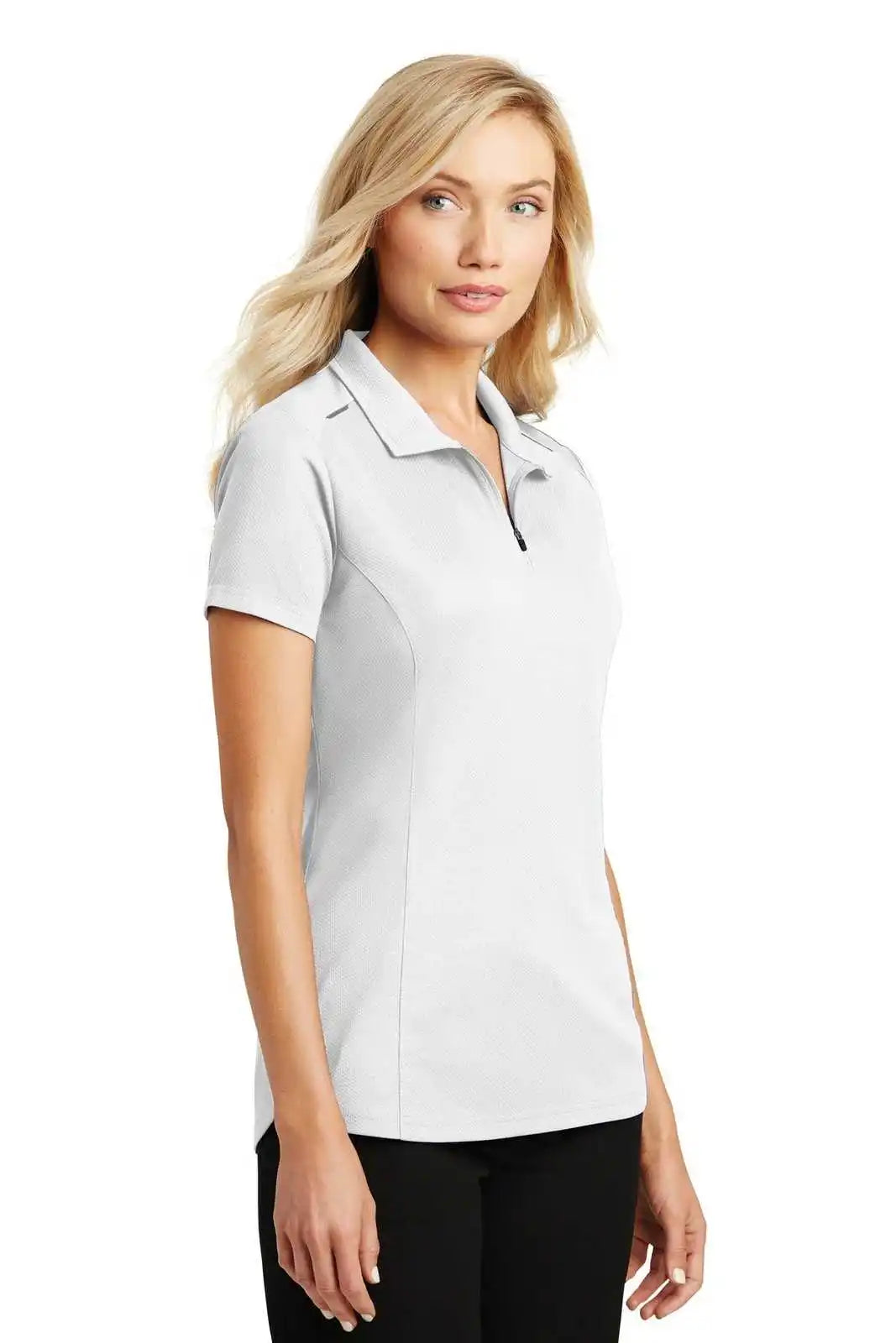 Port Authority L580 Ladies Pinpoint Mesh Zip Polo - White