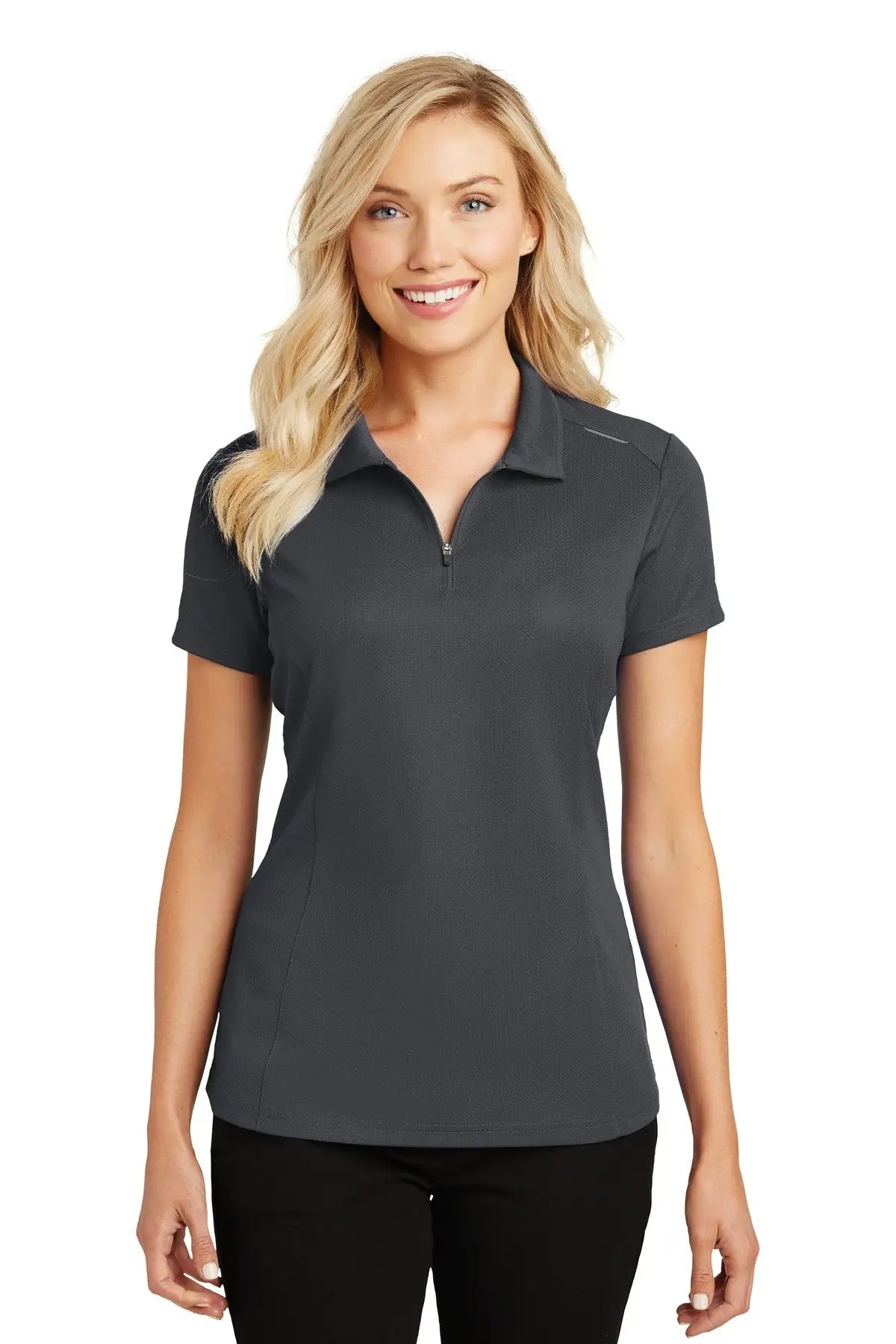 Port Authority L580 Women’s Pinpoint Mesh Zip Polo - Battleship Gray - Ladies Xs