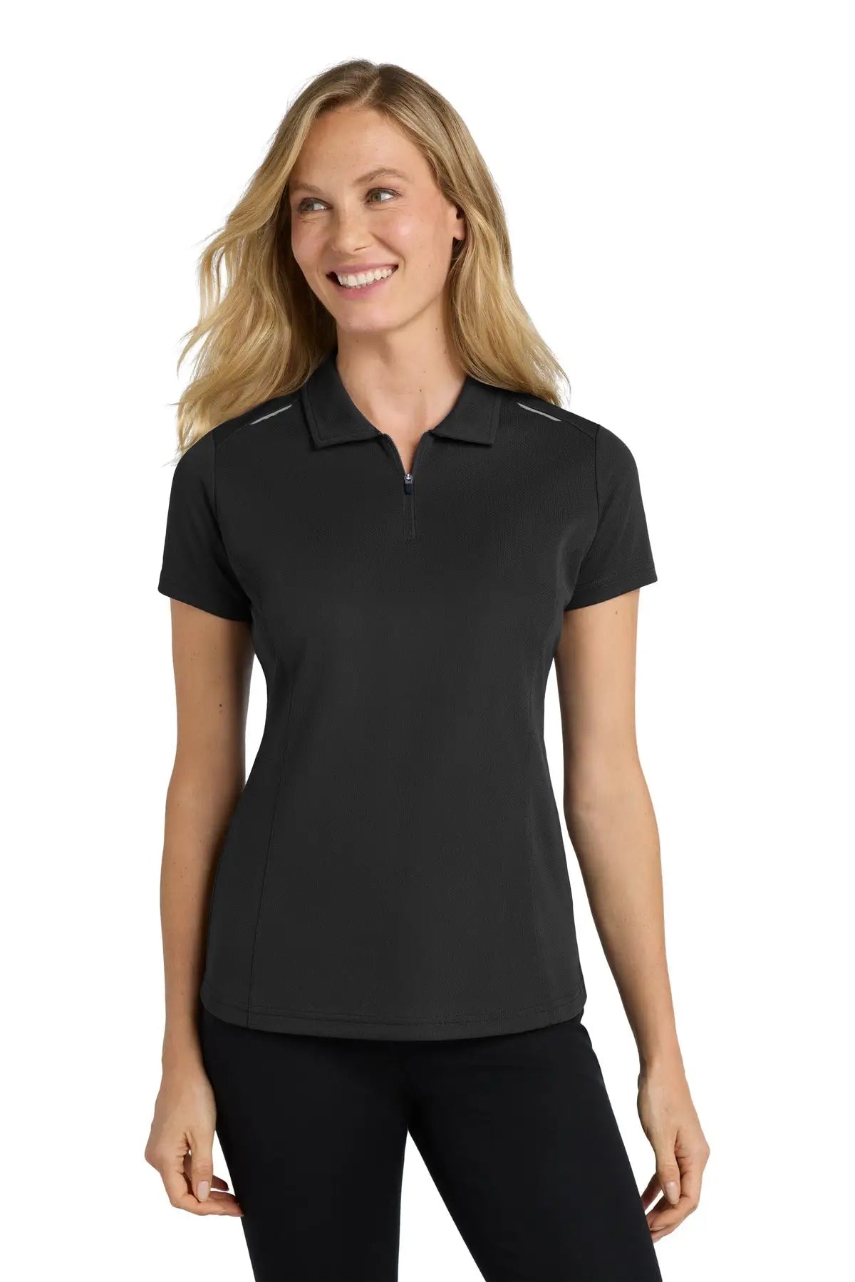 Port Authority L580 Women’s Pinpoint Mesh Zip Polo - Black