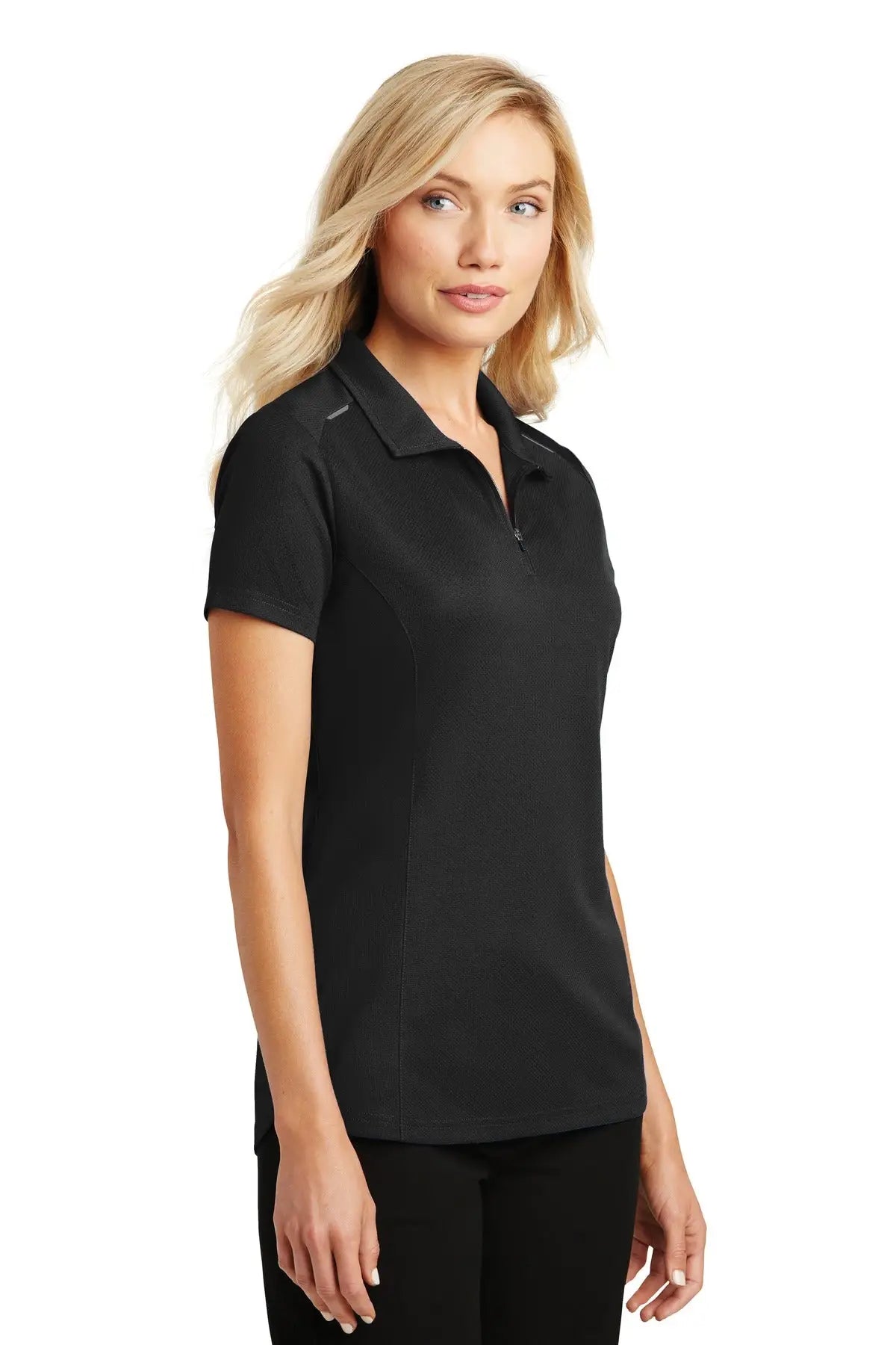 Port Authority L580 Women’s Pinpoint Mesh Zip Polo - Black