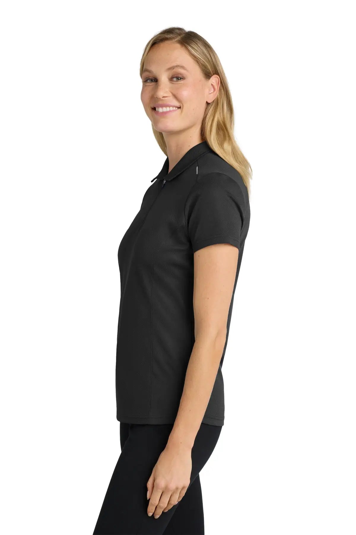 Port Authority L580 Women’s Pinpoint Mesh Zip Polo - Black