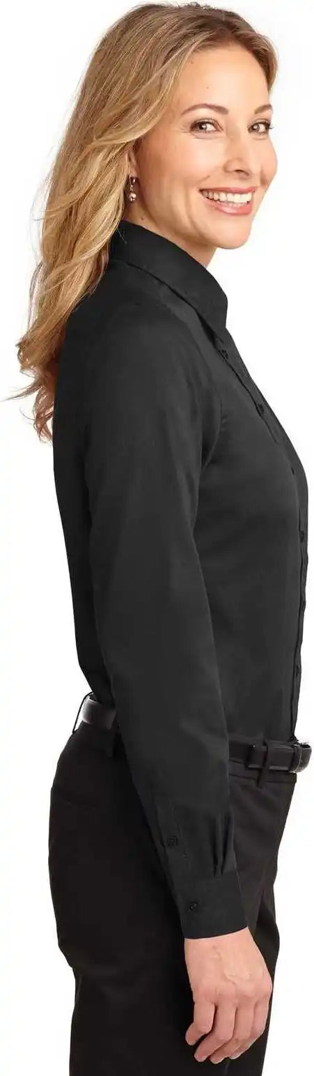 Port Authority L608 Ladies Long Sleeve Easy Care Shirt Black Light Stone