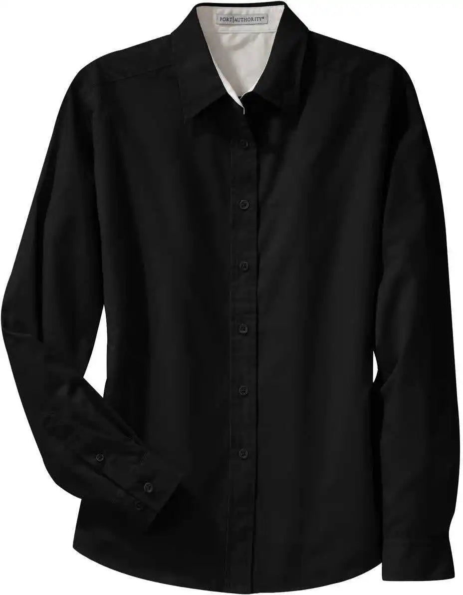 Port Authority L608 Ladies Long Sleeve Easy Care Shirt Black Light Stone