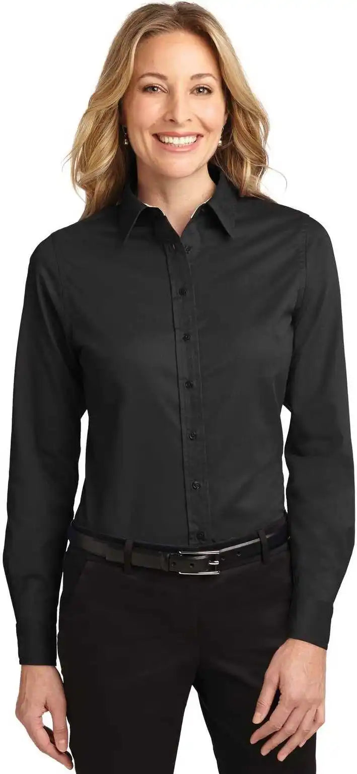 Port Authority L608 Ladies Long Sleeve Easy Care Shirt Black Light Stone