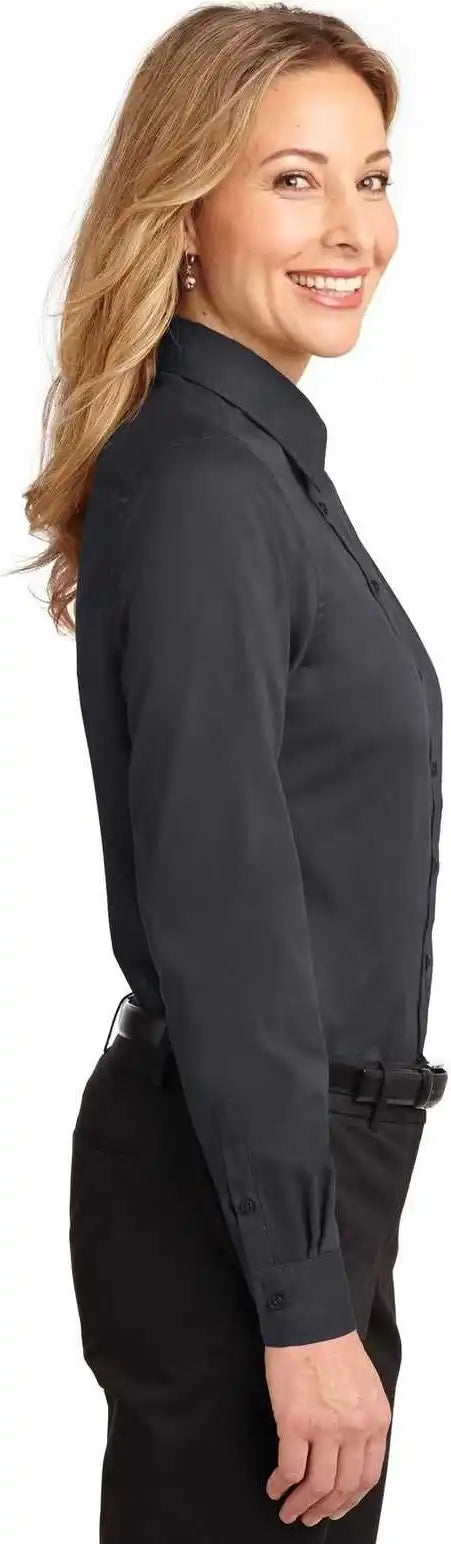 Port Authority L608 Ladies Long Sleeve Easy Care Shirt Classic Navy Light Stone