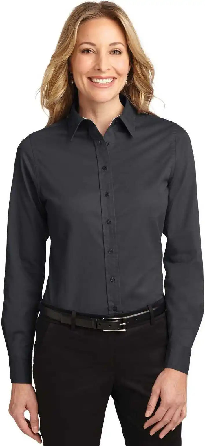 Port Authority L608 Ladies Long Sleeve Easy Care Shirt - Classic Navy Light Stone