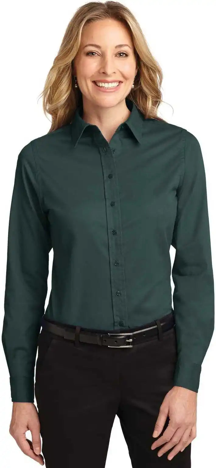 Port Authority L608 Ladies Long Sleeve Easy Care Shirt - Dark Green Navy