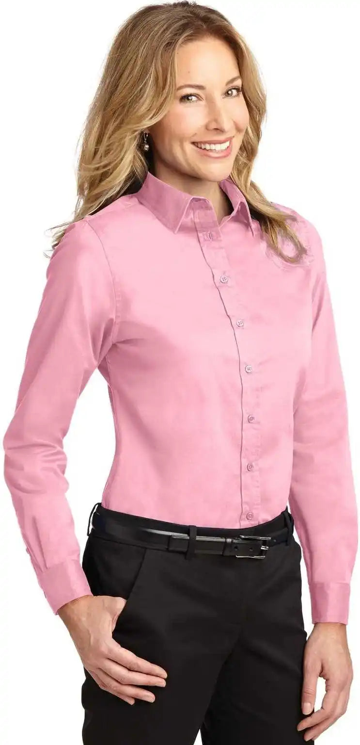 Port Authority L608 Ladies Long Sleeve Easy Care Shirt Light Pink