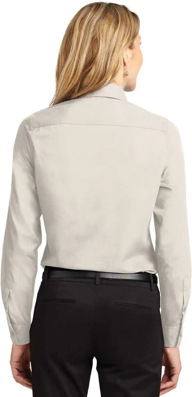 Port Authority L608 Ladies Long Sleeve Easy Care Shirt - Light Stone Classic Navy
