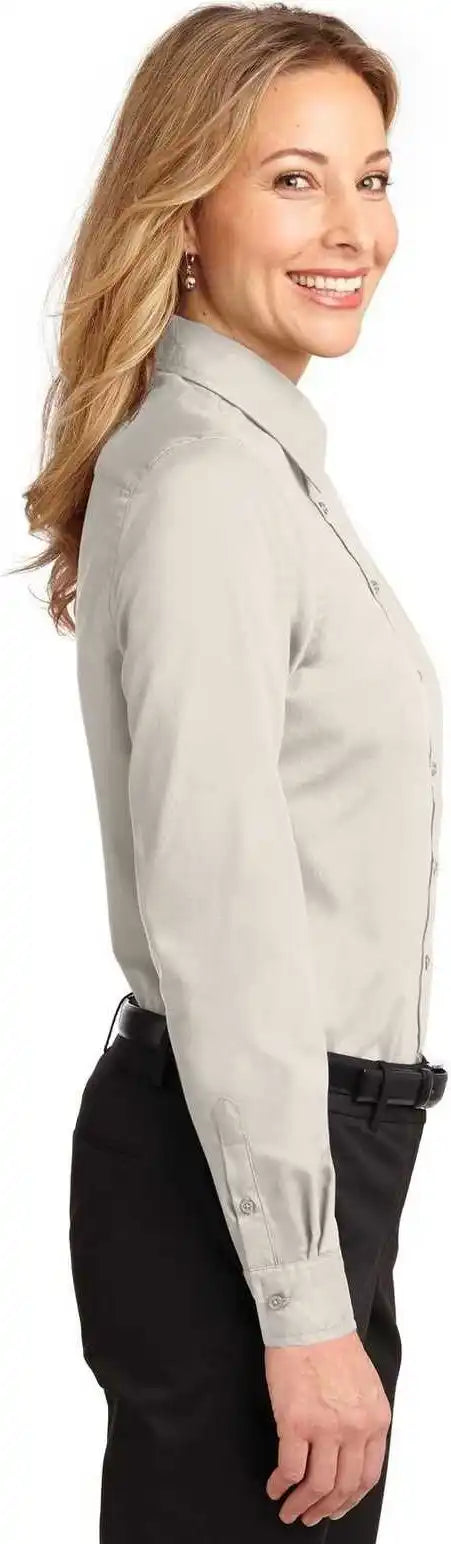 Port Authority L608 Ladies Long Sleeve Easy Care Shirt Light Stone Classic Navy
