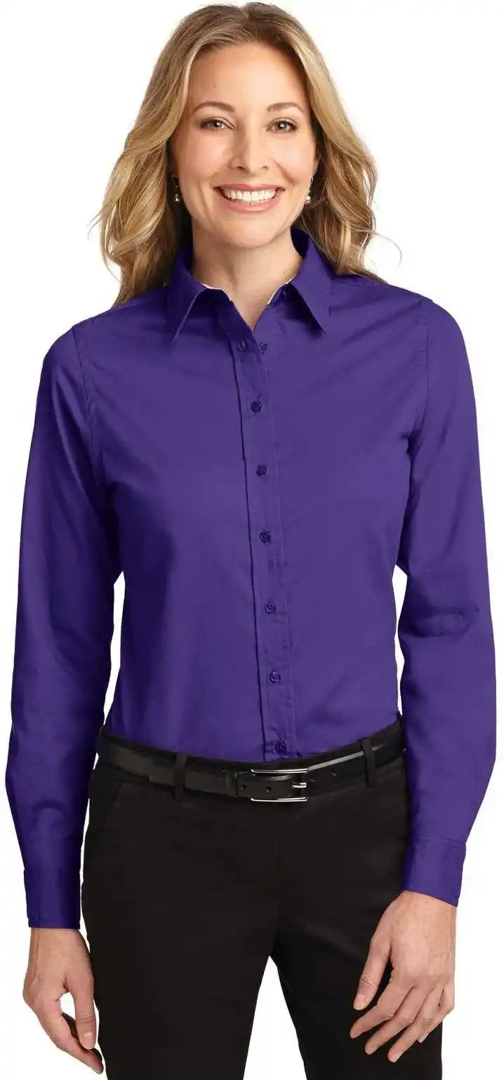 Port Authority L608 Ladies Long Sleeve Easy Care Shirt Purple Light Stone