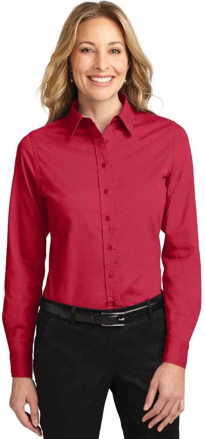 Port Authority L608 Ladies Long Sleeve Easy Care Shirt Red Light Stone