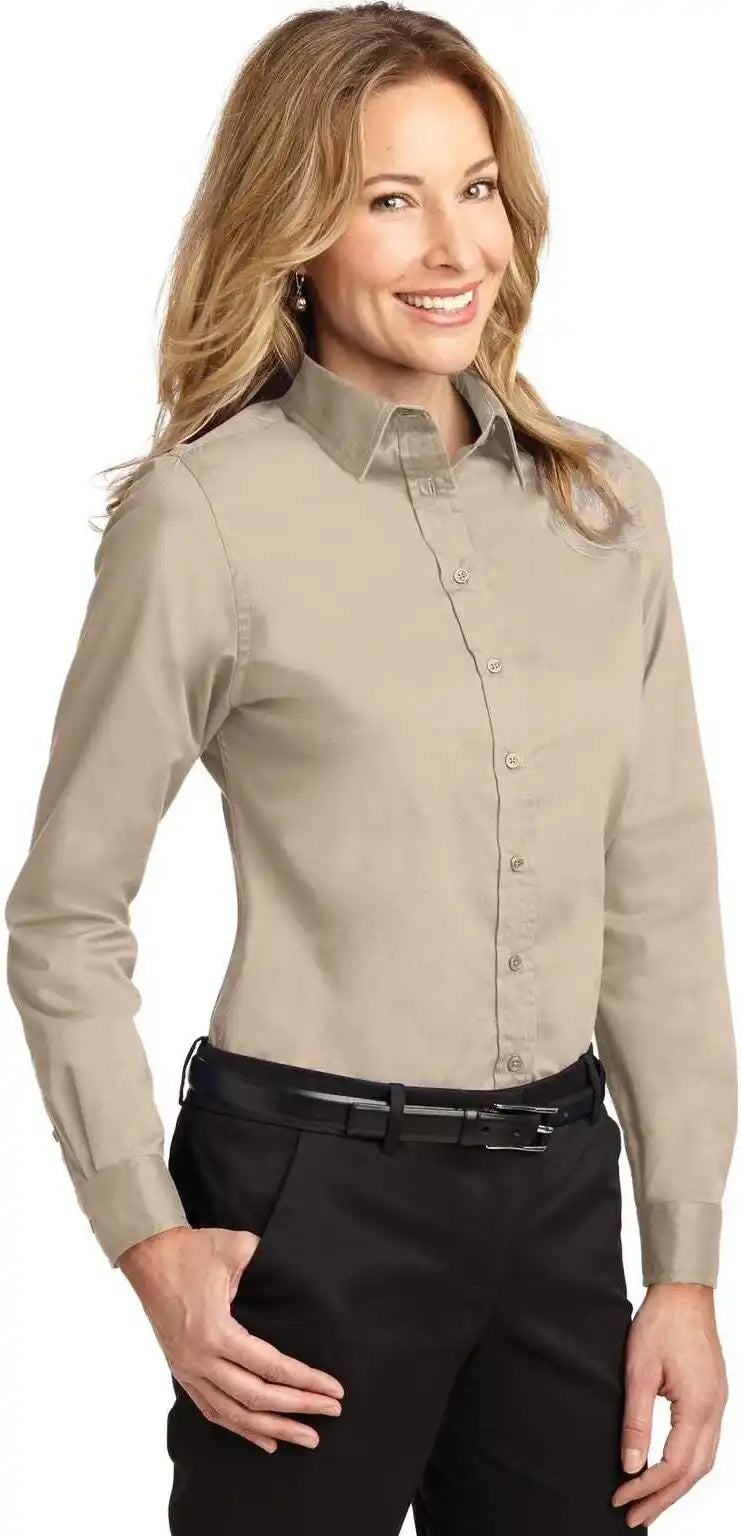 Port Authority L608 Ladies Long Sleeve Easy Care Shirt Stone
