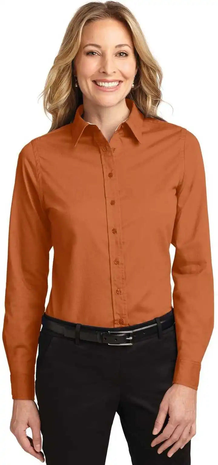 Port Authority L608 Ladies Long Sleeve Easy Care Shirt - Texas Orange Light Stone