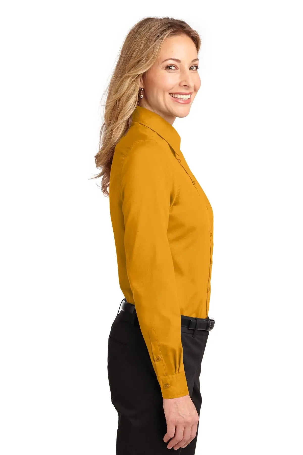 Port Authority L608 Women’s Long Sleeve Easy Care Shirt - Athletic Gold Light Stone