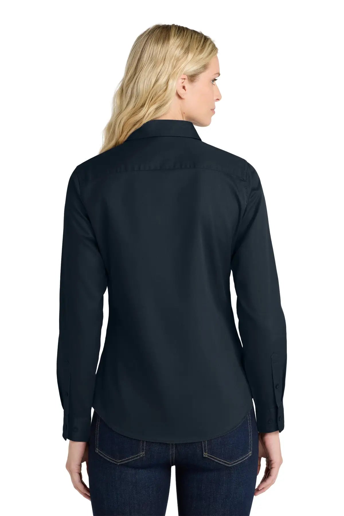 Port Authority L608 Women’s Long Sleeve Easy Care Shirt - Classic Navy Light Stone