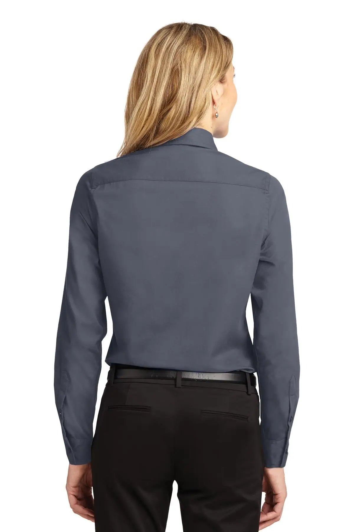Port Authority L608 Women’s Long Sleeve Easy Care Shirt - Steel Gray Light Stone