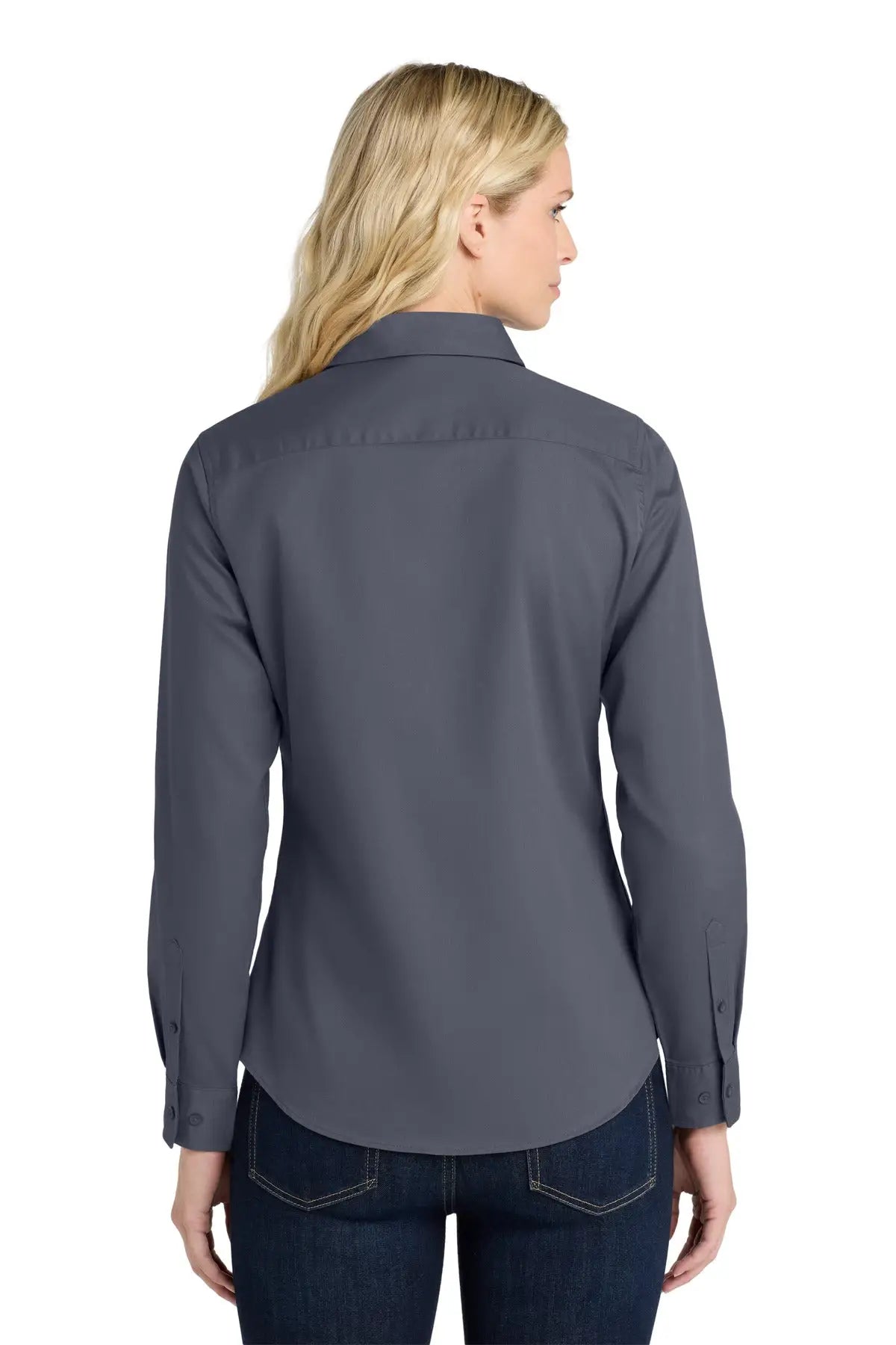 Port Authority L608 Women’s Long Sleeve Easy Care Shirt - Steel Gray Light Stone
