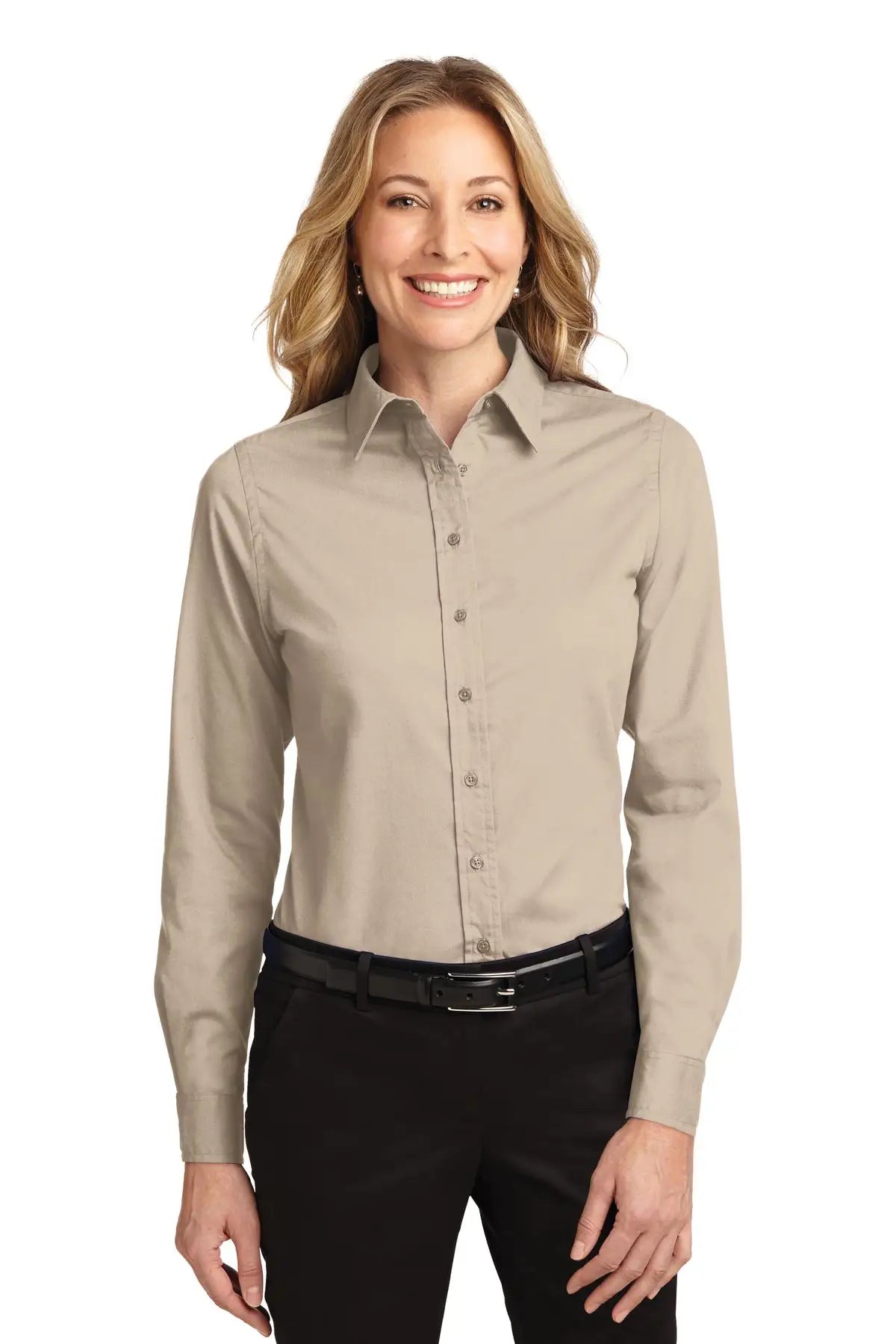 Port Authority L608 Women’s Long Sleeve Easy Care Shirt - Stone