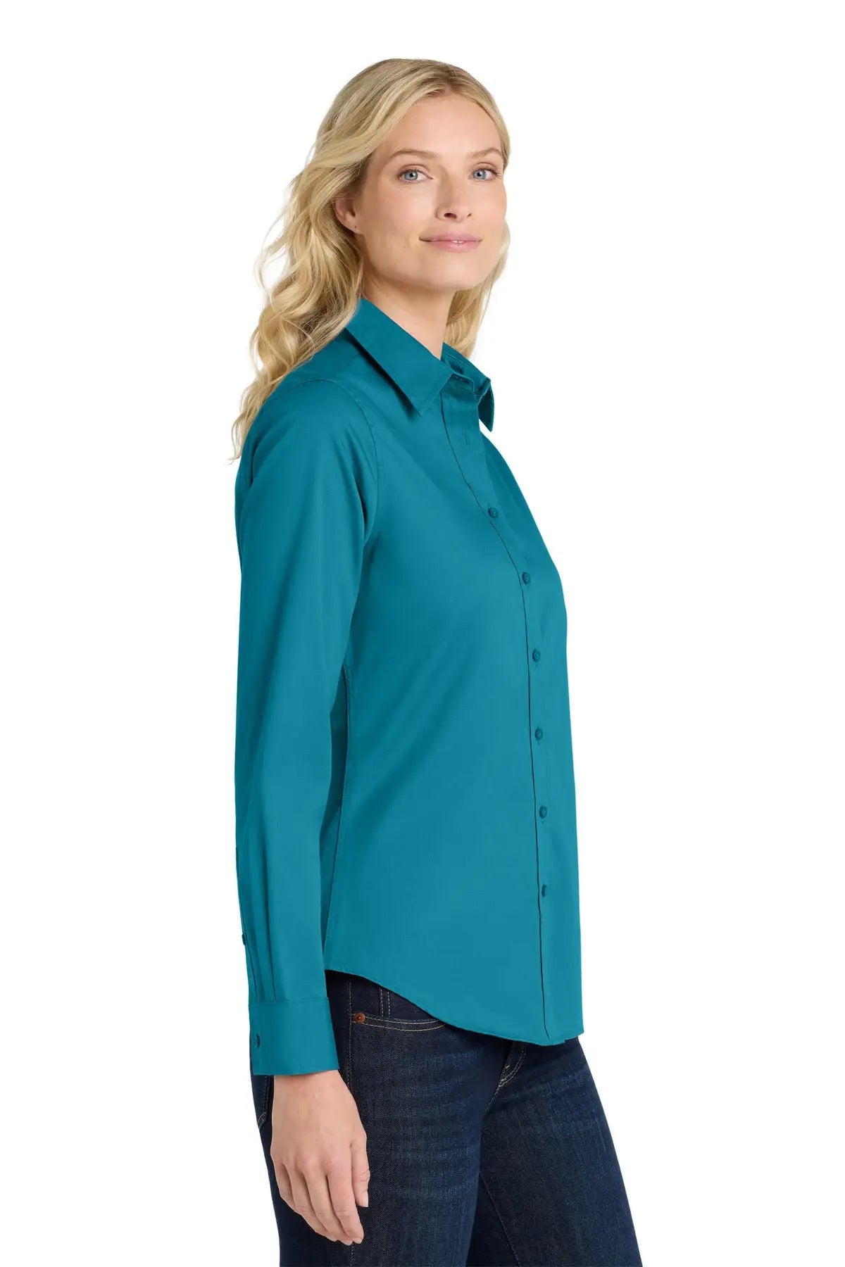Port Authority L608 Women’s Long Sleeve Easy Care Shirt - Teal Green