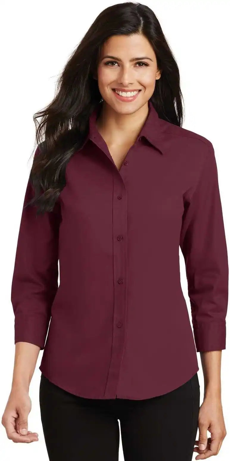 Port Authority L612 Ladies 3/4 Sleeve Easy Care Shirt Burgundy