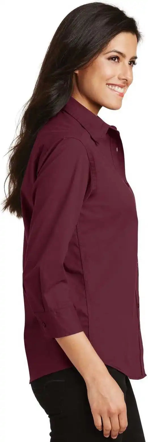 Port Authority L612 Ladies 3/4 Sleeve Easy Care Shirt Burgundy