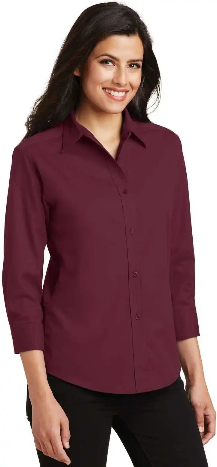 Port Authority L612 Ladies 3/4 Sleeve Easy Care Shirt Burgundy