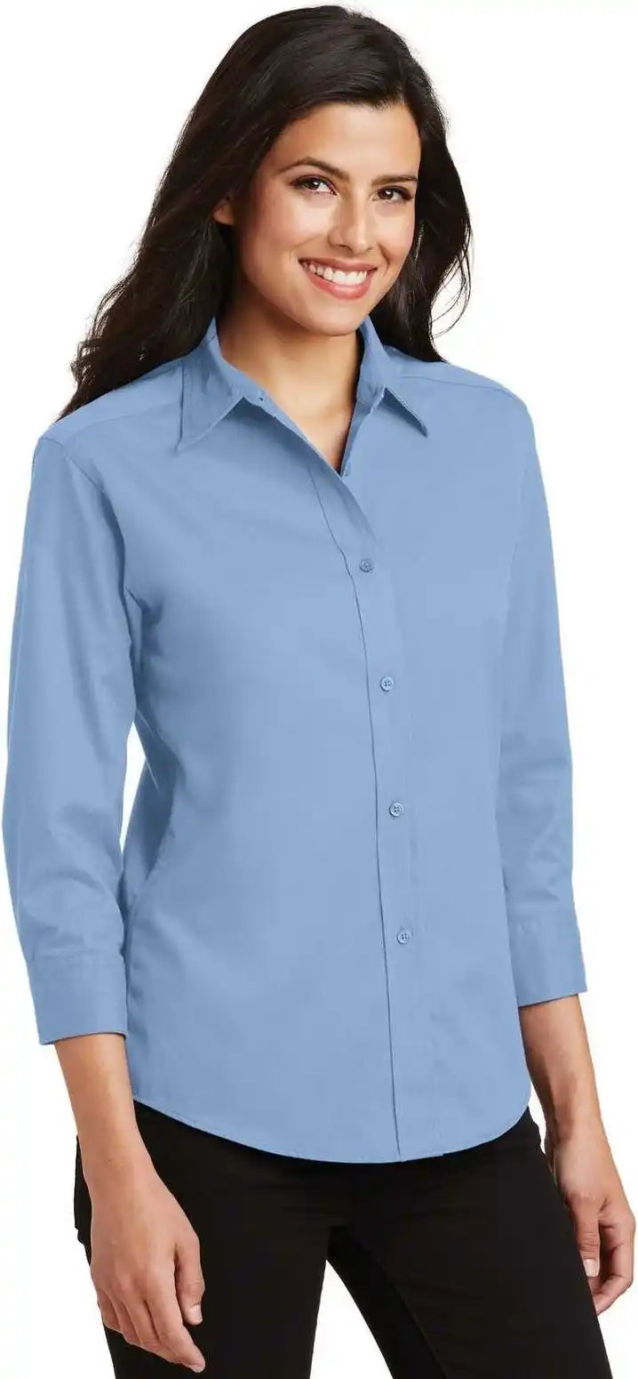Port Authority L612 Ladies 3/4 Sleeve Easy Care Shirt Light Blue