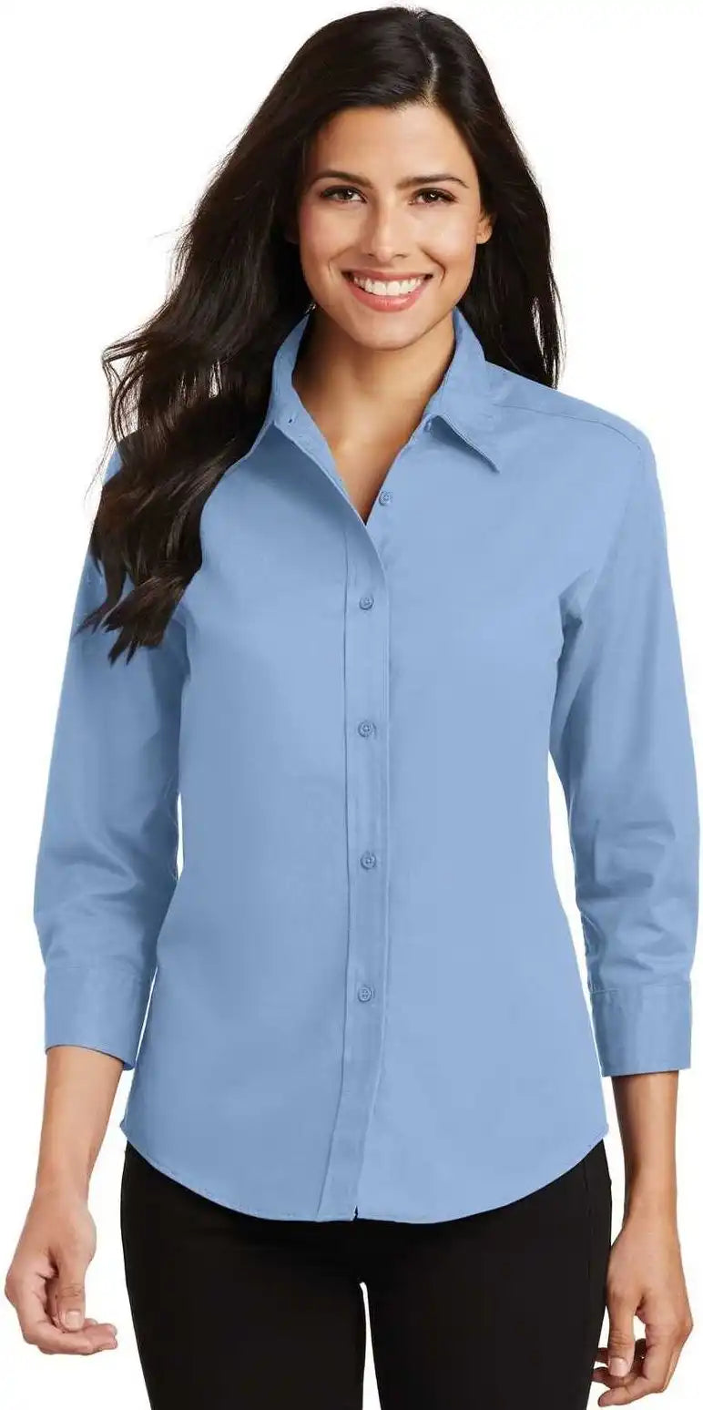 Port Authority L612 Ladies 3/4 Sleeve Easy Care Shirt Light Blue