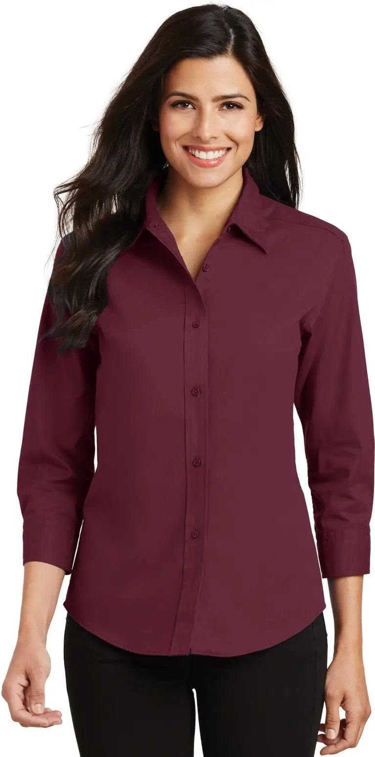 Port Authority L612 Women’s 3/4-sleeve Easy Care Shirt - Burgundy - Ladies Xs