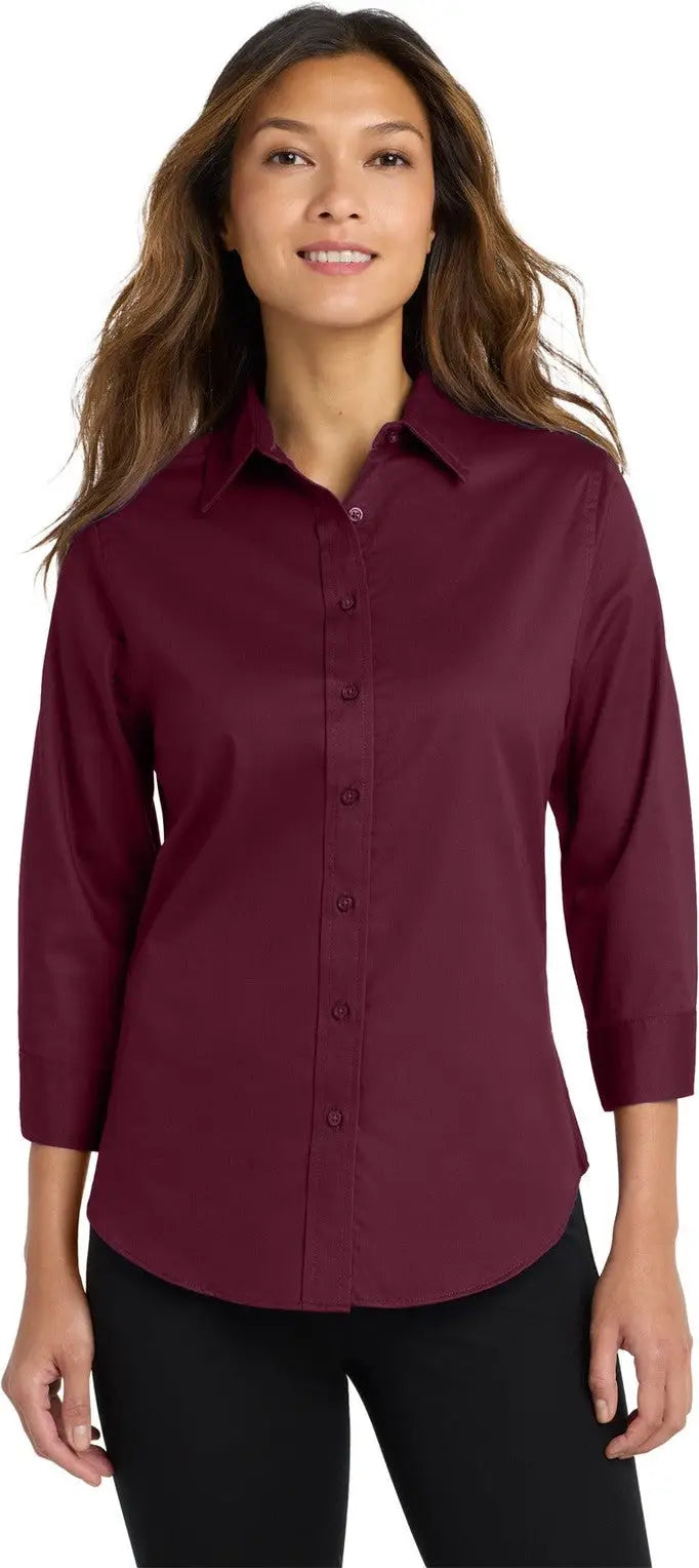 Port Authority L612 Women’s 3/4-sleeve Easy Care Shirt - Burgundy