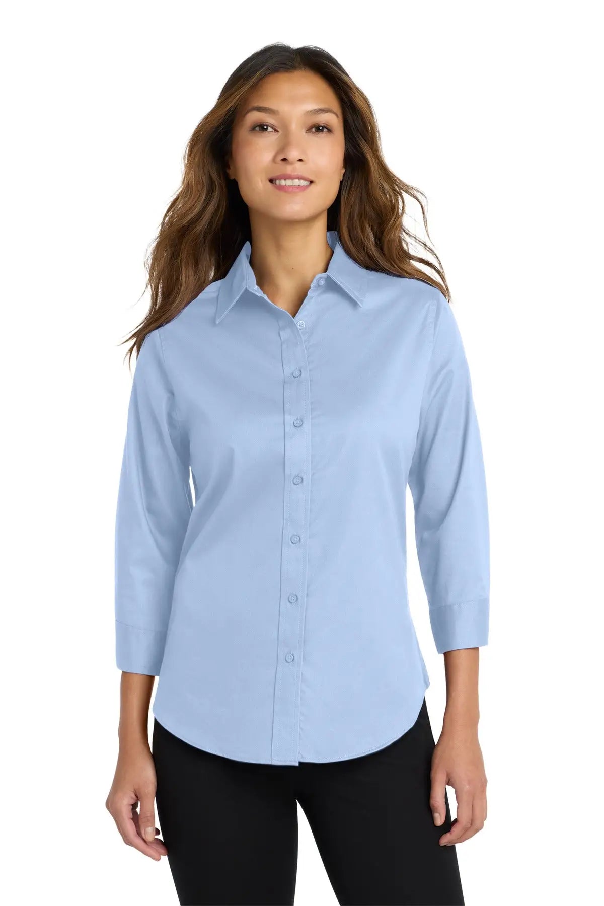 Port Authority L612 Women’s 3/4-sleeve Easy Care Shirt - Light Blue