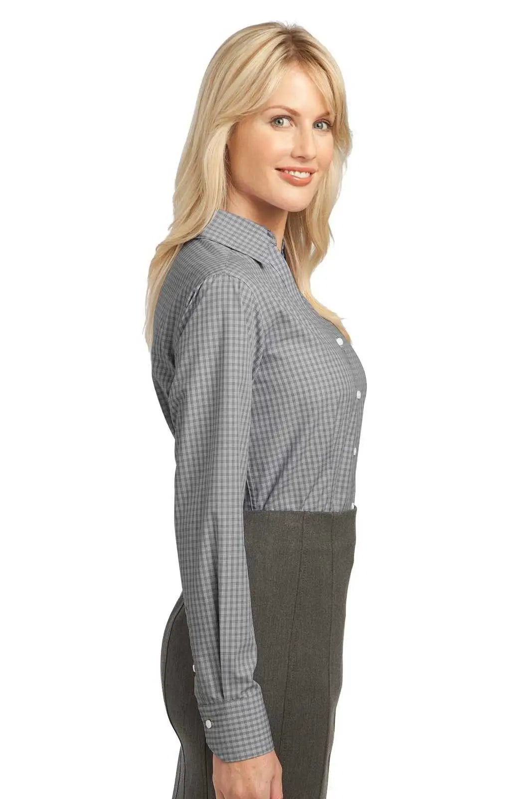 Port Authority L639 Ladies Plaid Pattern Easy Care Shirt - Charcoal