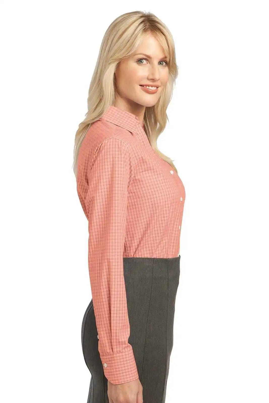 Port Authority L639 Ladies Plaid Pattern Easy Care Shirt - Orange