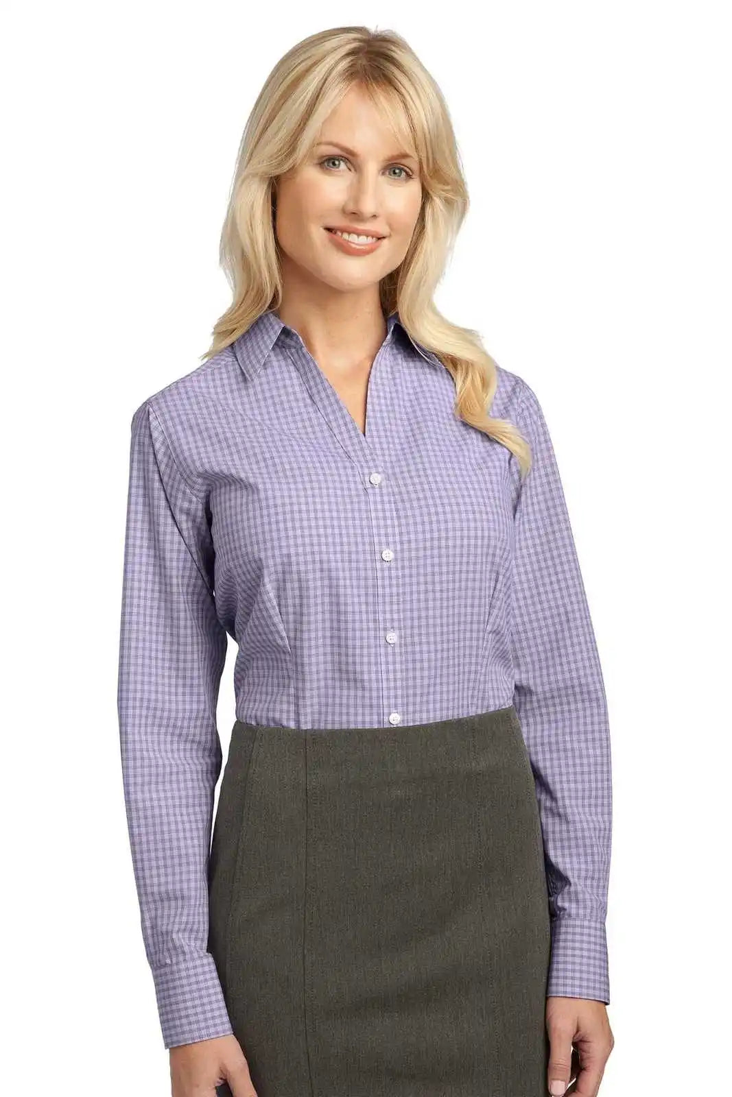 Port Authority L639 Ladies Plaid Pattern Easy Care Shirt - Purple