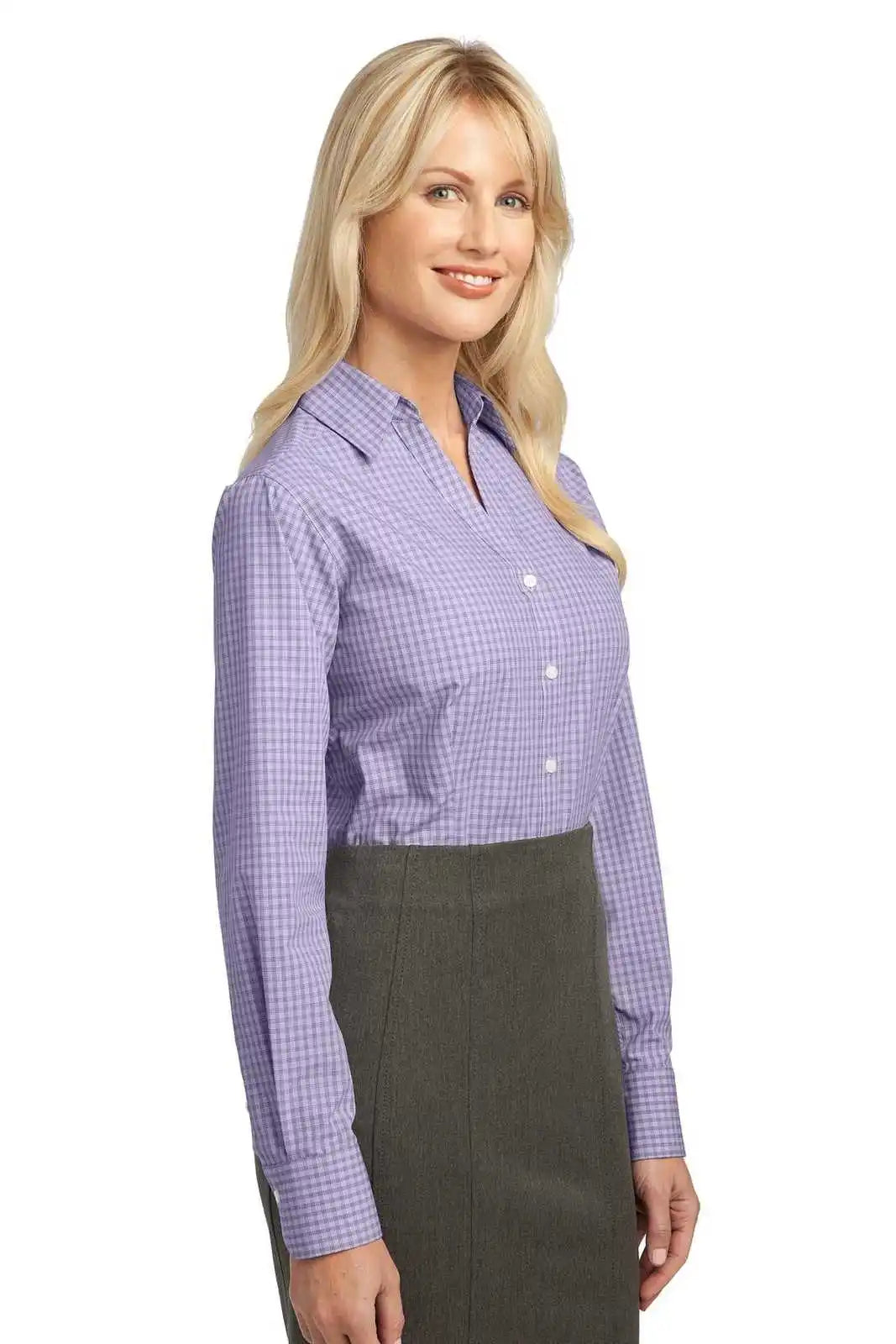 Port Authority L639 Ladies Plaid Pattern Easy Care Shirt - Purple
