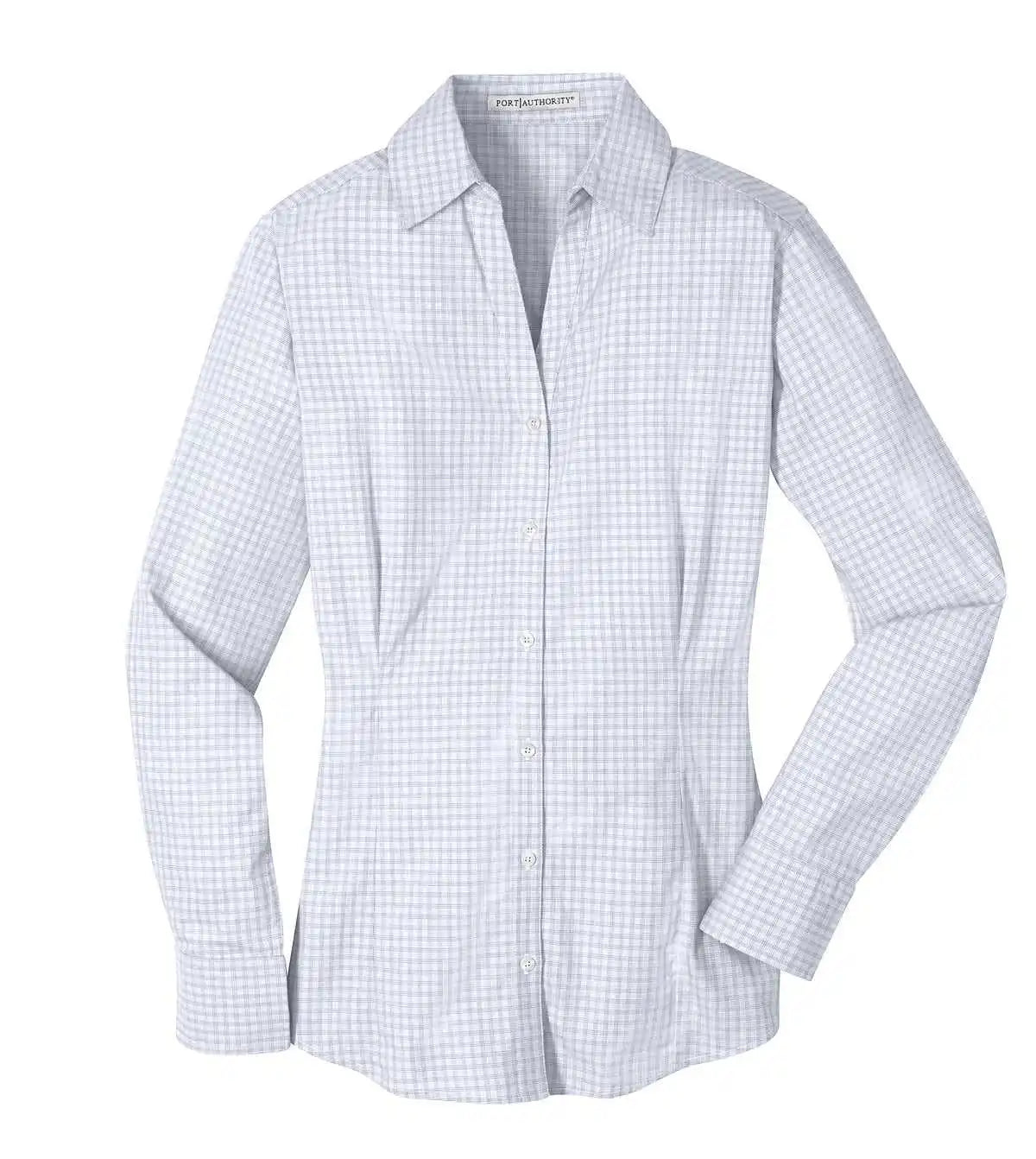 Port Authority L639 Ladies Plaid Pattern Easy Care Shirt - White