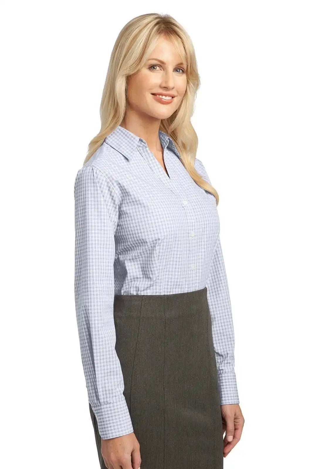 Port Authority L639 Ladies Plaid Pattern Easy Care Shirt - White