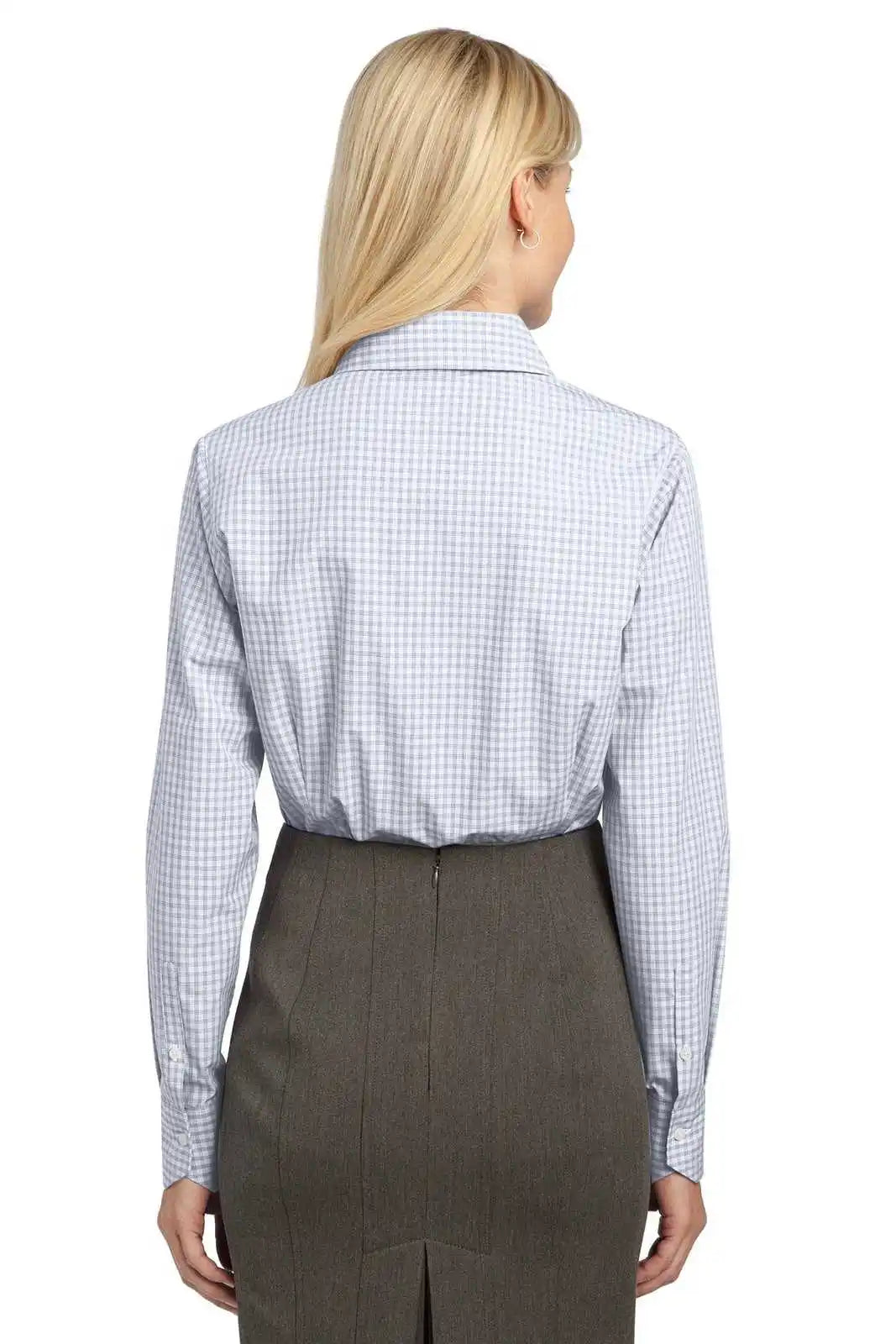 Port Authority L639 Ladies Plaid Pattern Easy Care Shirt - White