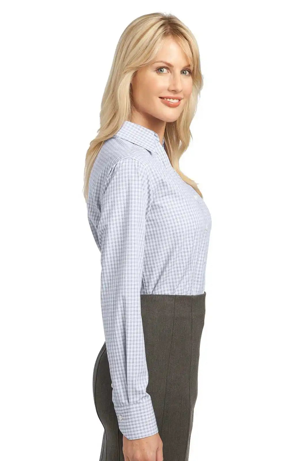 Port Authority L639 Ladies Plaid Pattern Easy Care Shirt - White