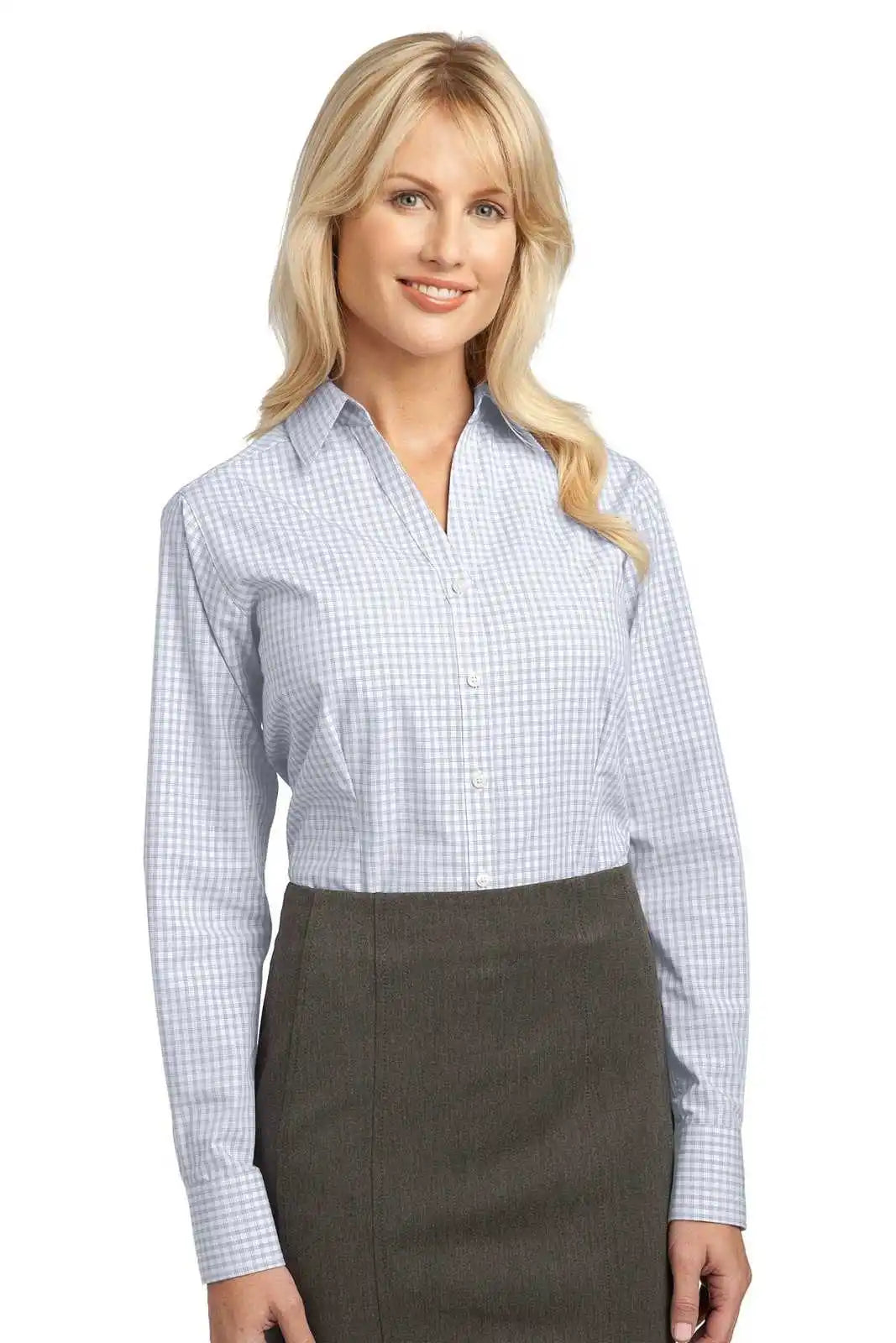 Port Authority L639 Ladies Plaid Pattern Easy Care Shirt - White