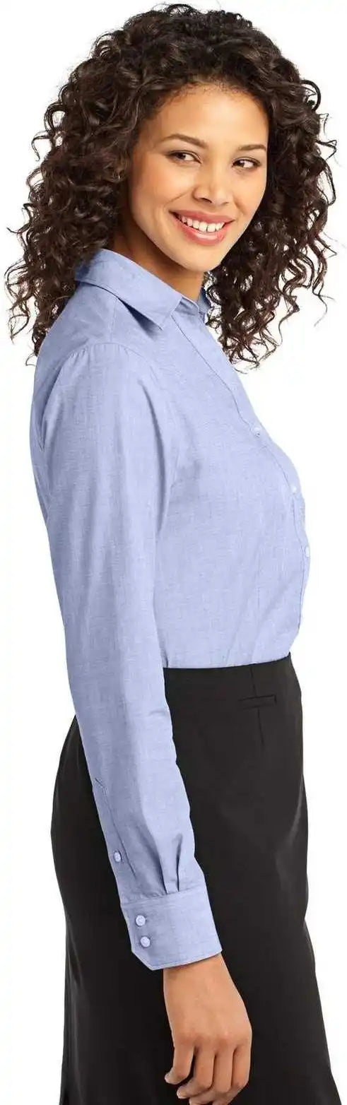 Port Authority L640 Ladies Crosshatch Easy Care Shirt Chambray Blue