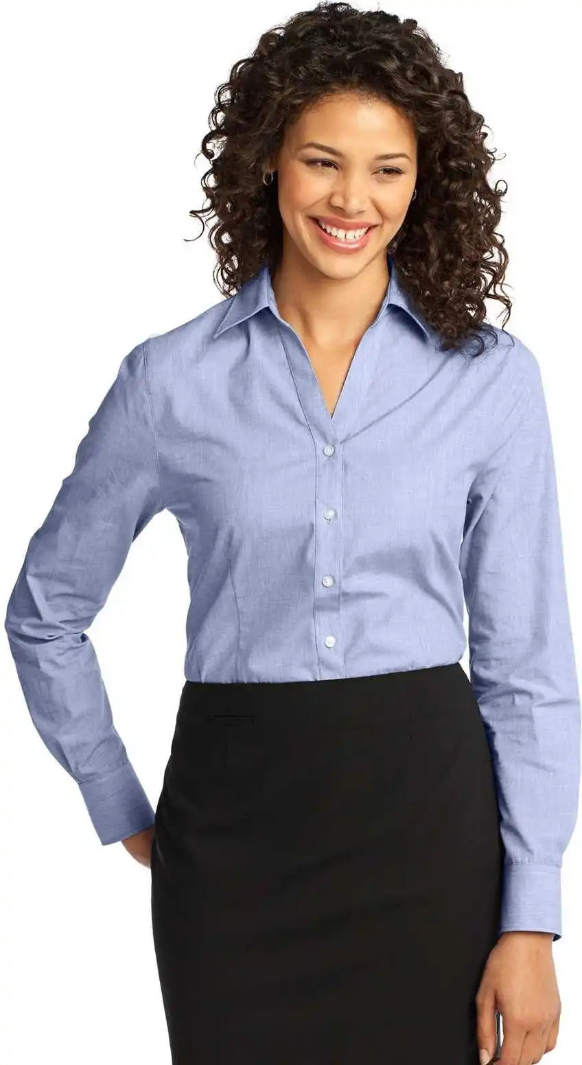 Port Authority L640 Ladies Crosshatch Easy Care Shirt Chambray Blue